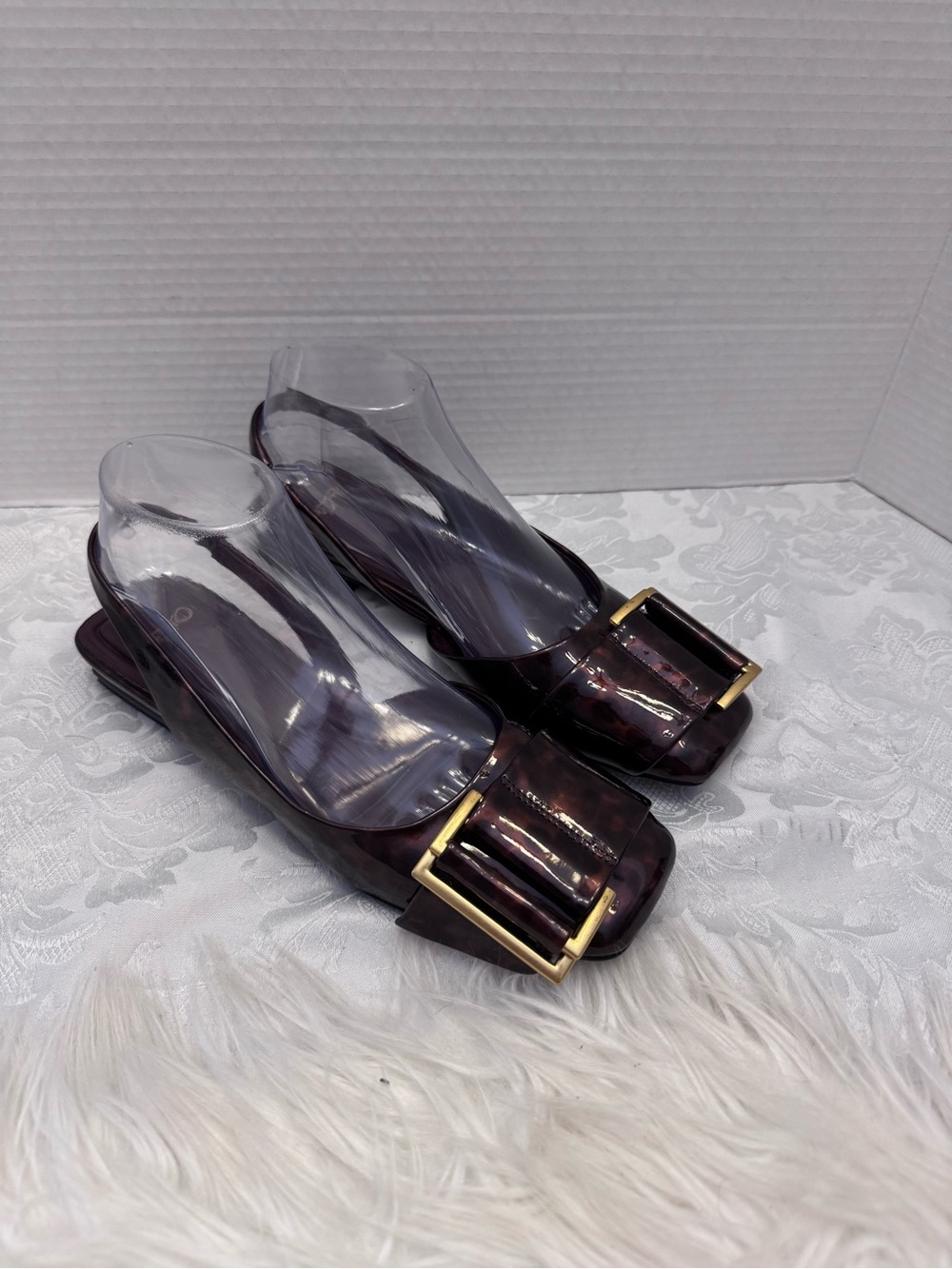 Franco Sarto 7.5M Tracy Slingback Flats Ballet Buckle Comfort Brown Square‎ Toe